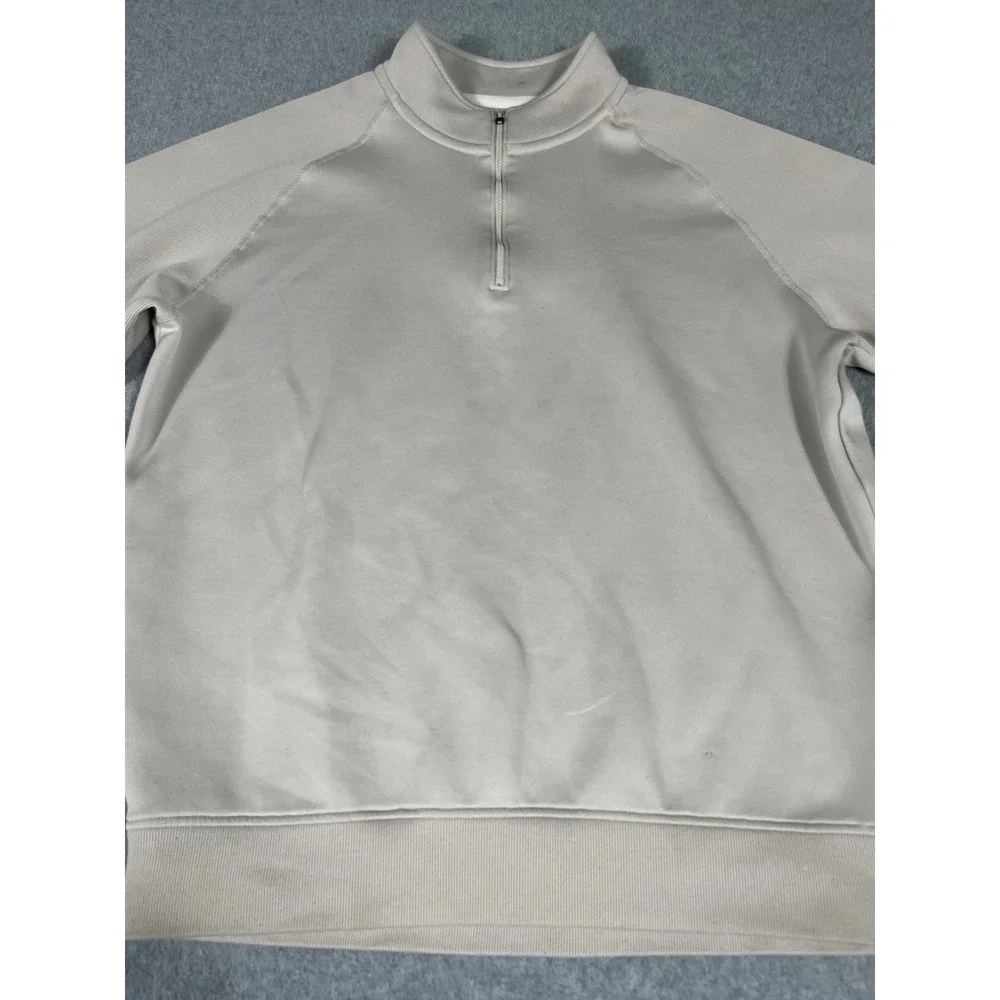 FootJoy Mens Quarter Zip Pullover Tan Beige Golf Sweater Large FJ Logo Mock Neck